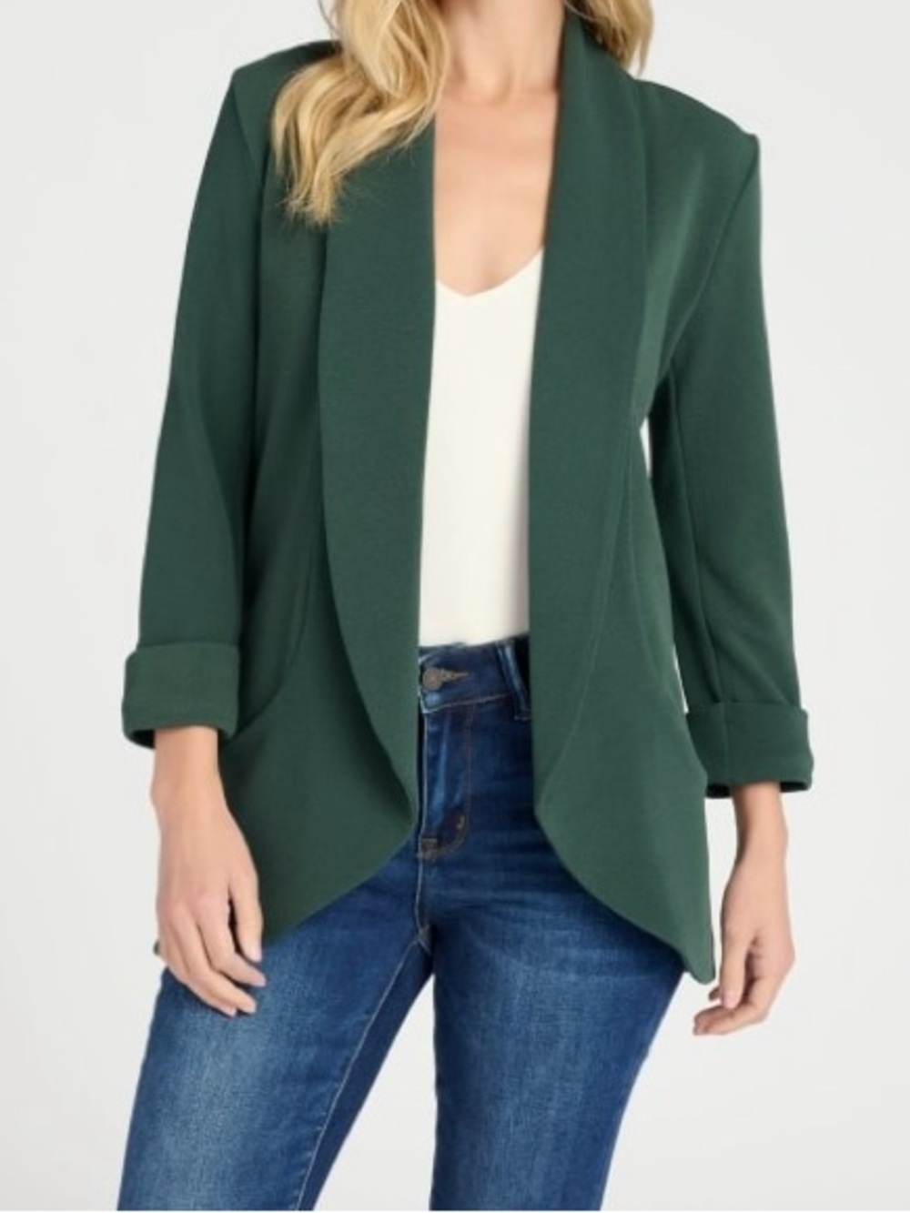 Women's Forest Green Open-Front Blazer Jacket